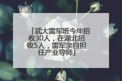 武大雷军班今年招收30人，在湖北招收5人，雷军亲自担任产业导师
