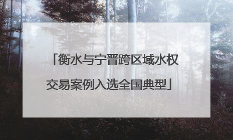 衡水与宁晋跨区域水权交易案例入选全国典型